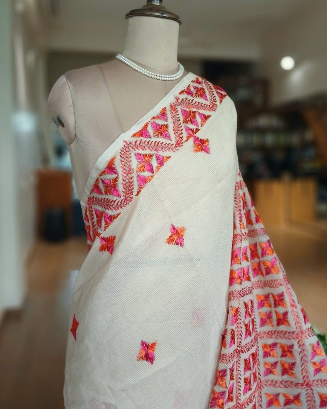 Phulkari Hand Embroidered Saree from Punjab -(PHES1002) - Image 2
