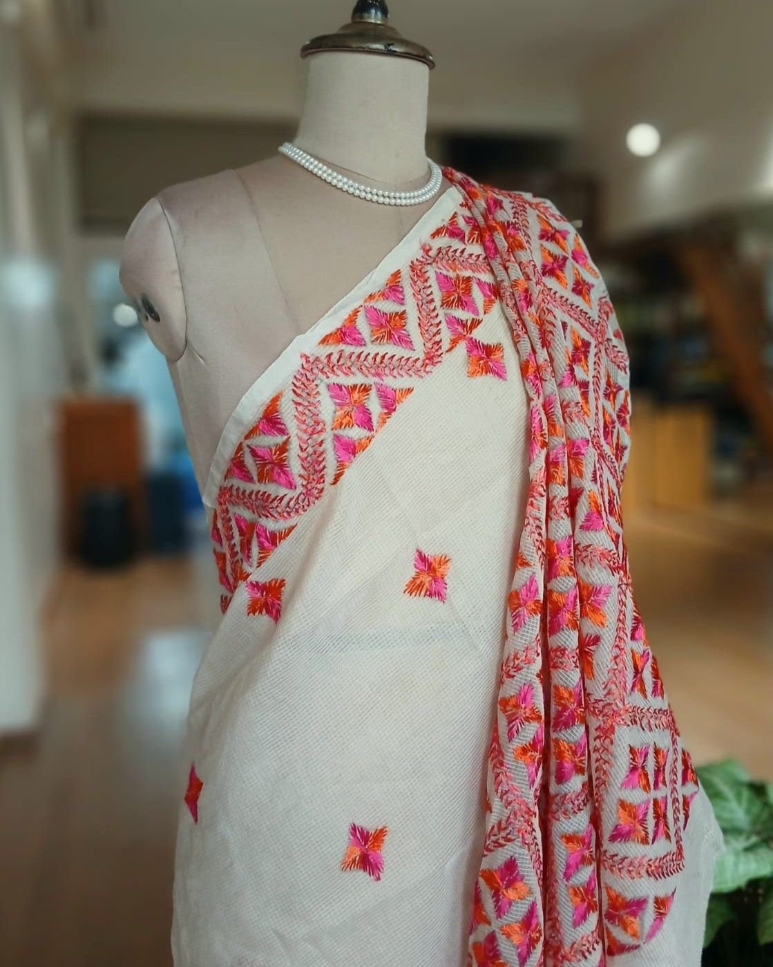 Phulkari Hand Embroidered Saree from Punjab -(PHES1002) - Image 6