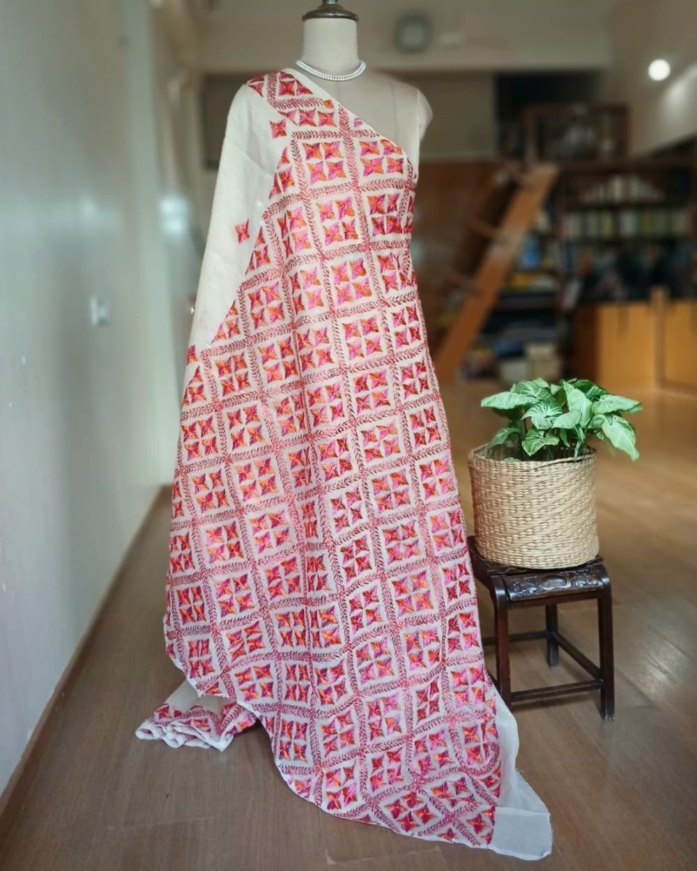 Phulkari Hand Embroidered Saree from Punjab -(PHES1002) - Image 8