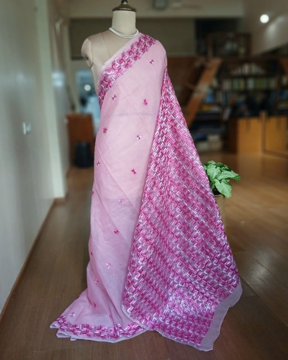 Phulkari Hand Embroidered Saree from Punjab -(PHES1003)