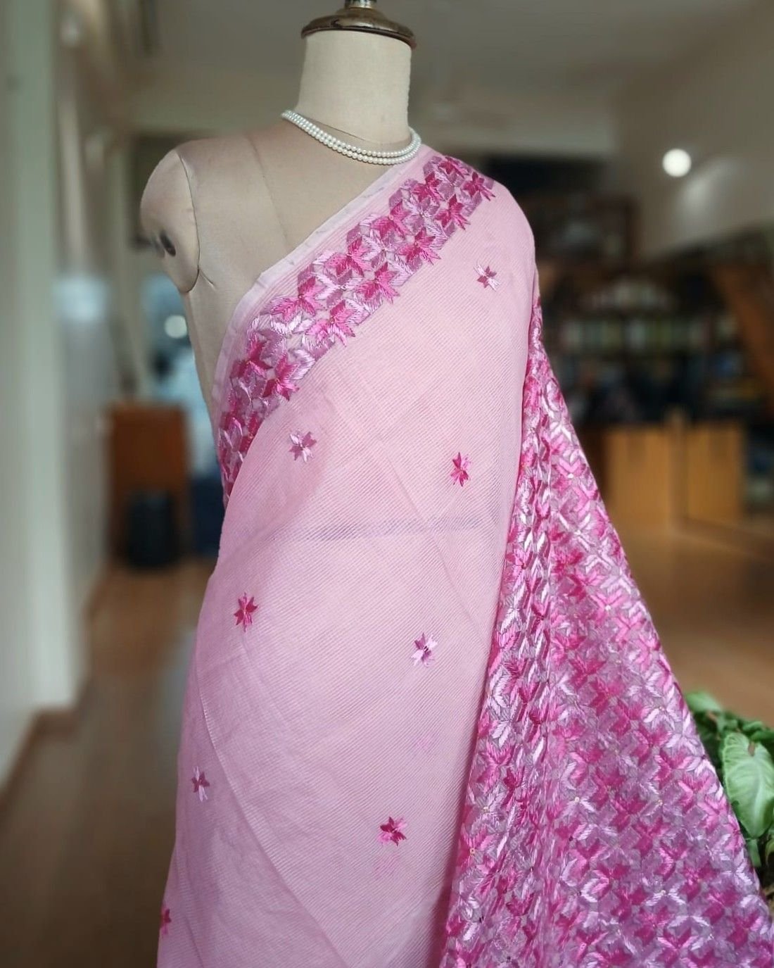 Phulkari Hand Embroidered Saree from Punjab -(PHES1003) - Image 2