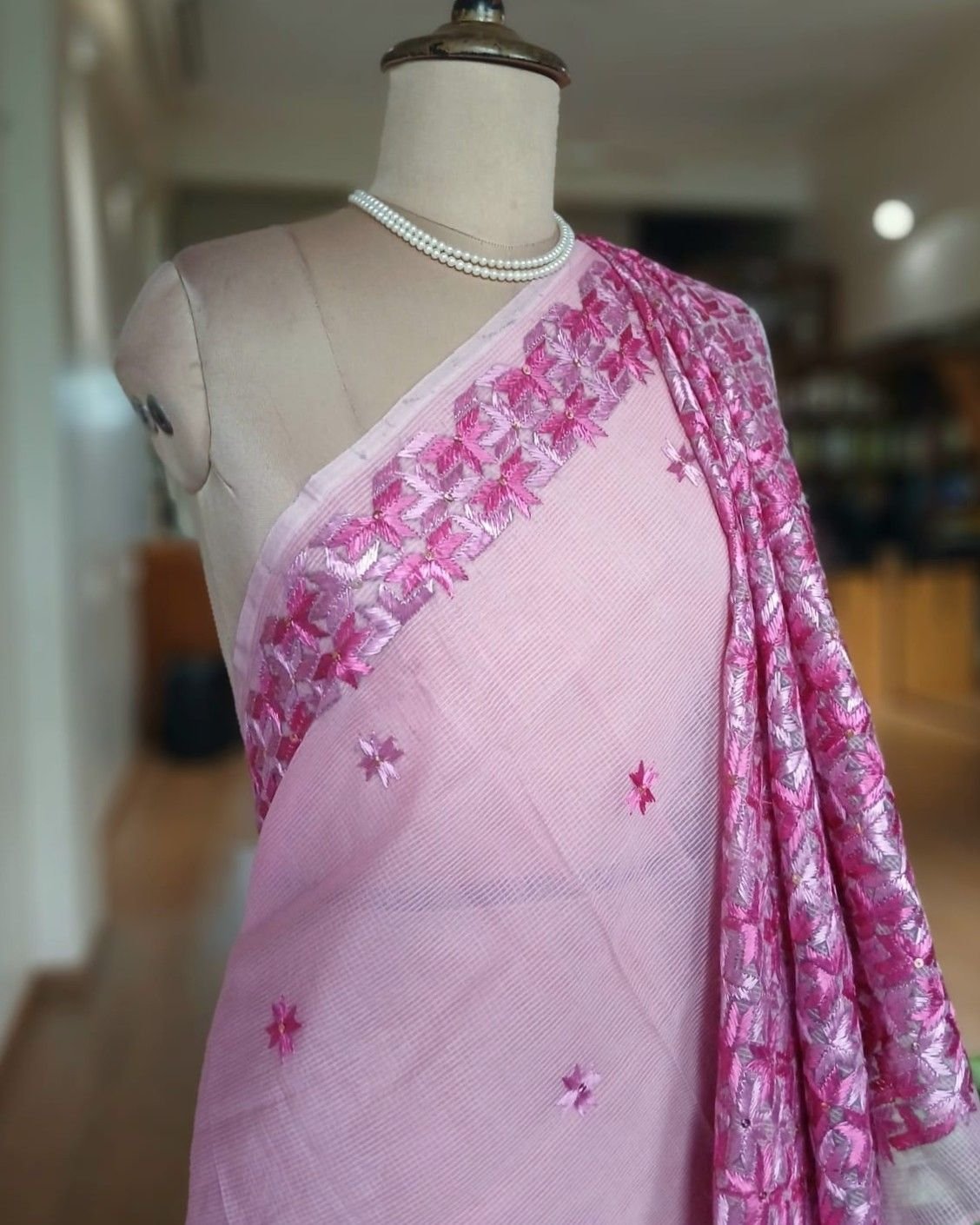 Phulkari Hand Embroidered Saree from Punjab -(PHES1003) - Image 6