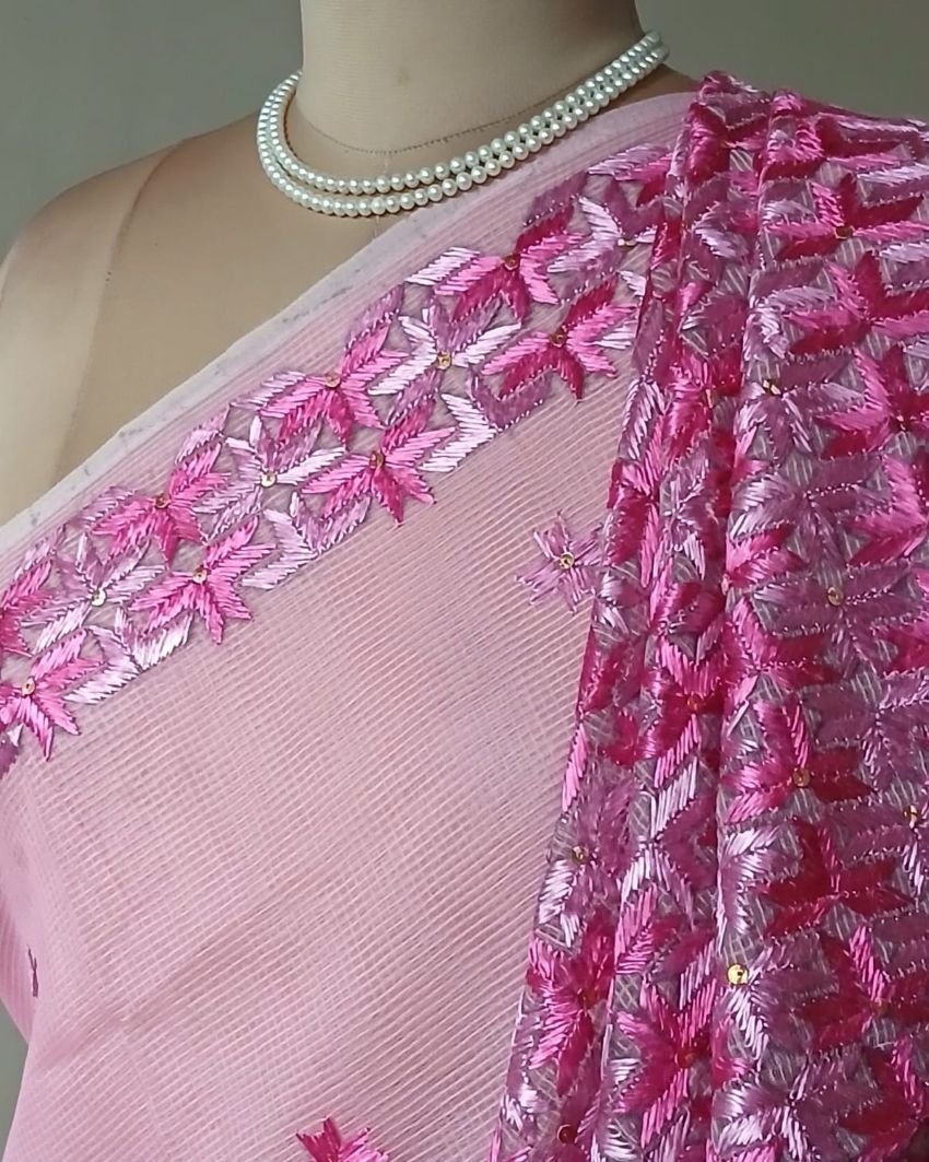 Phulkari Hand Embroidered Saree from Punjab -(PHES1003) - Image 7