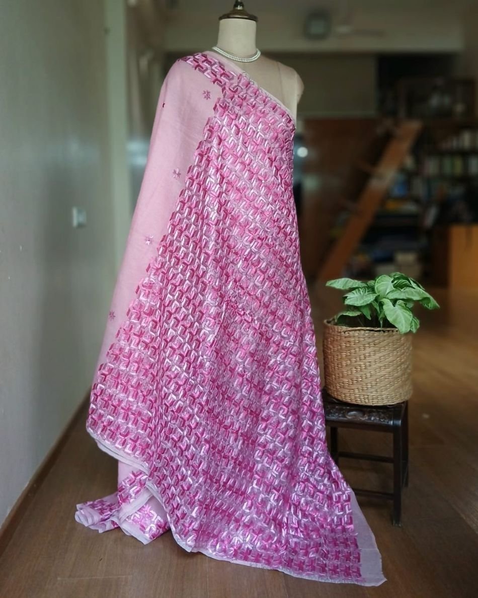 Phulkari Hand Embroidered Saree from Punjab -(PHES1003) - Image 8