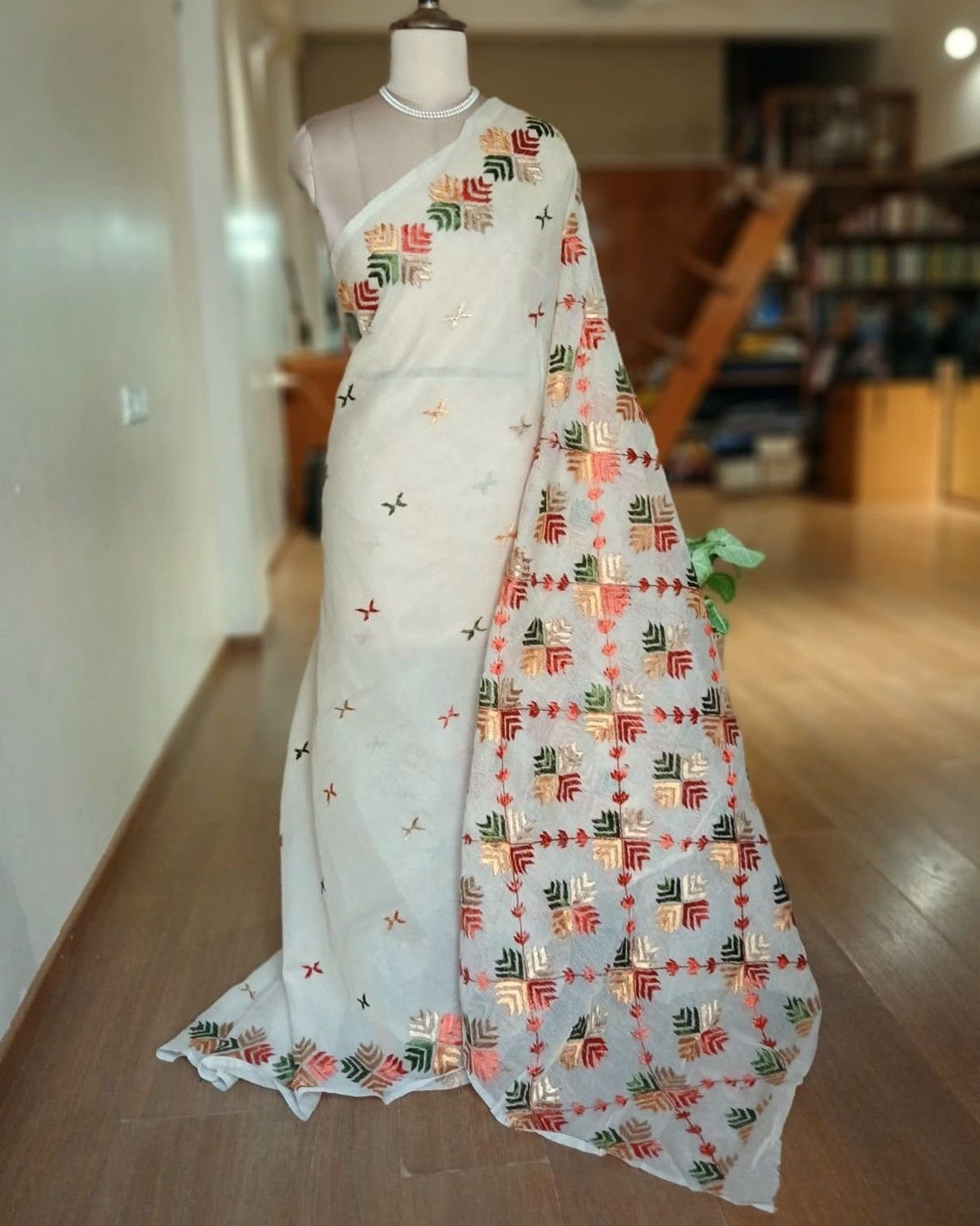 Phulkari Hand Embroidered Saree from Punjab -(PHES1007)