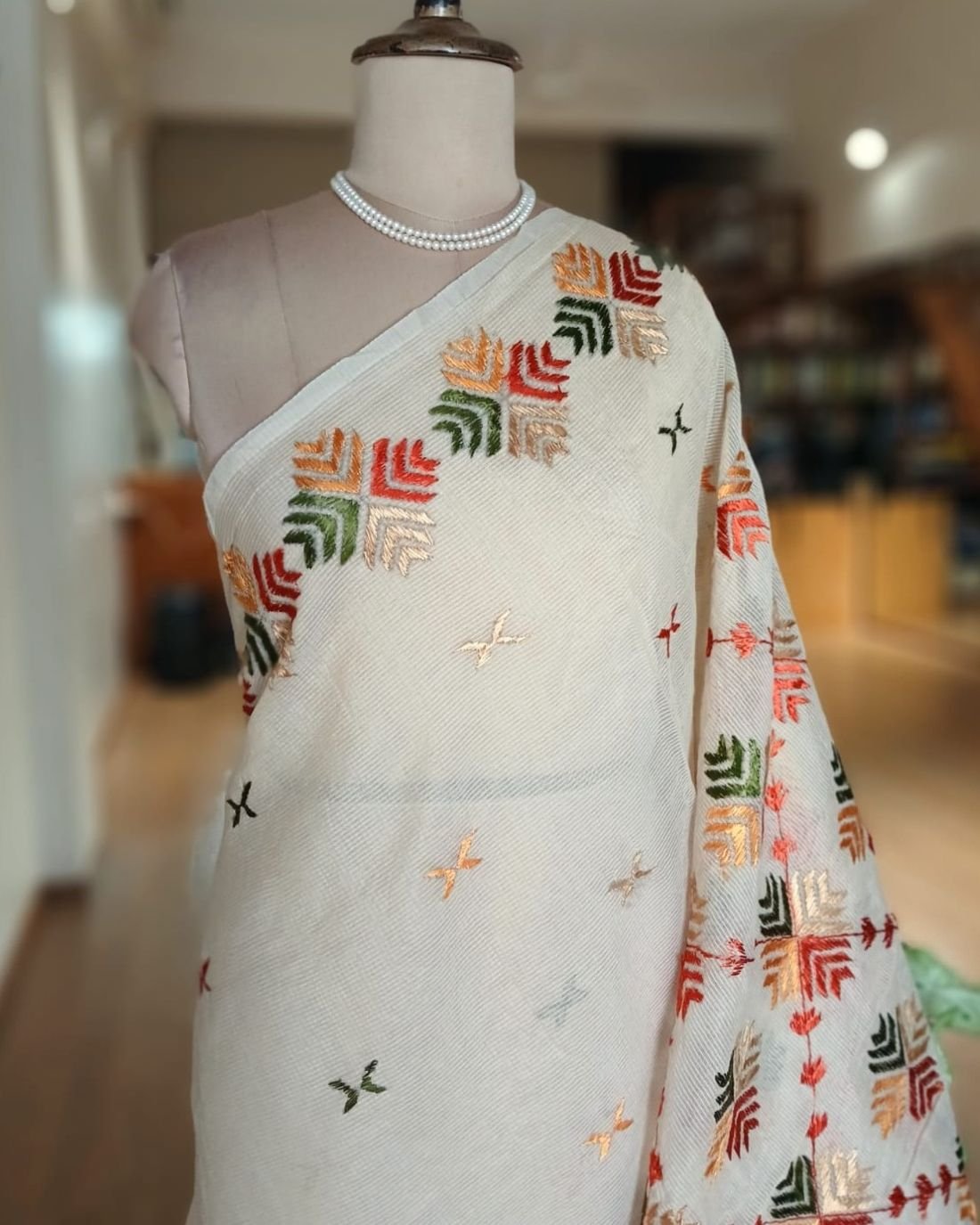 Phulkari Hand Embroidered Saree from Punjab -(PHES1007) - Image 2