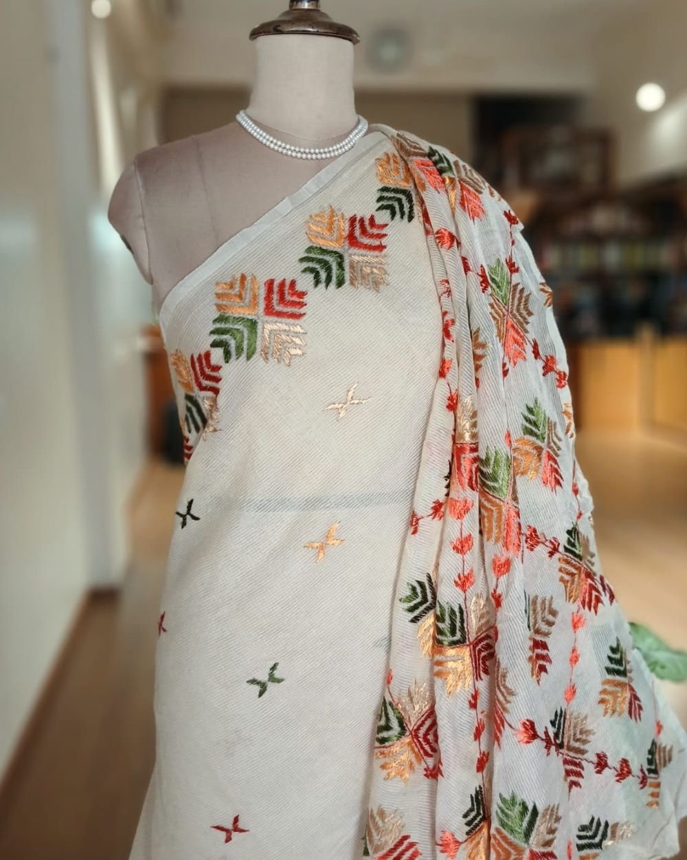 Phulkari Hand Embroidered Saree from Punjab -(PHES1007) - Image 6