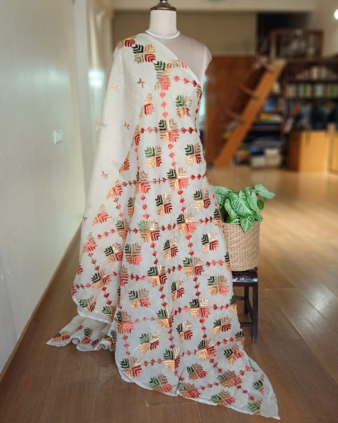 Phulkari Hand Embroidered Saree from Punjab -(PHES1007) - Image 8