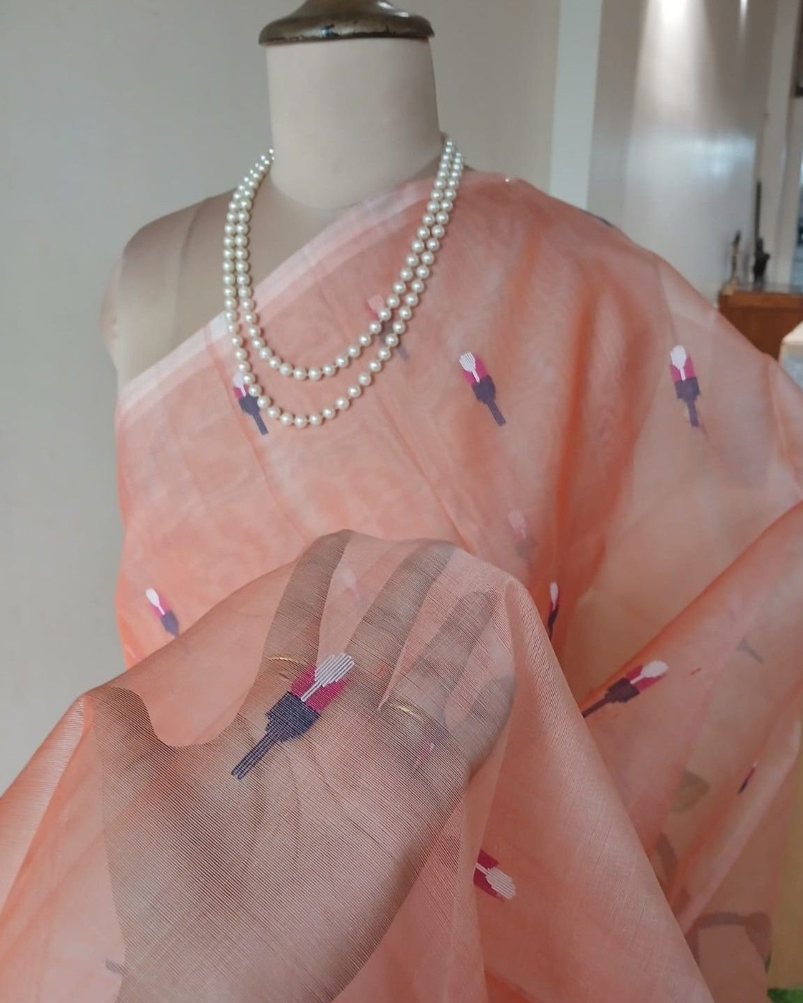 Hand Jamdani in Mulberry Silk with Bird Motifs – (SJMS0009) - Image 3