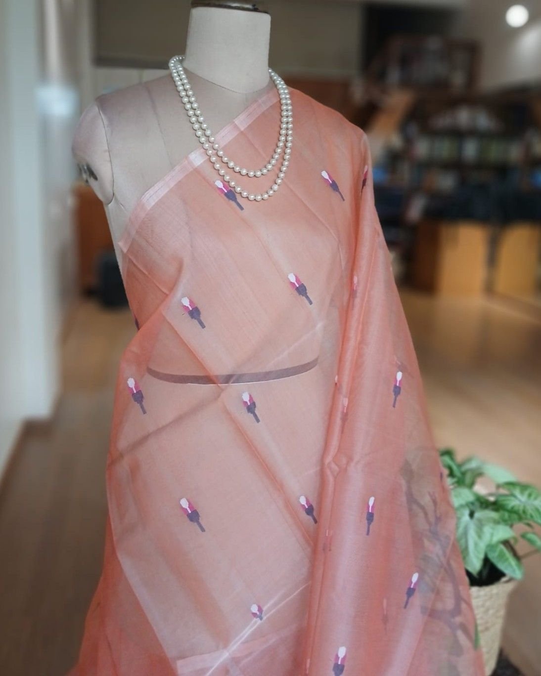 Hand Jamdani in Mulberry Silk with Bird Motifs – (SJMS0009) - Image 4