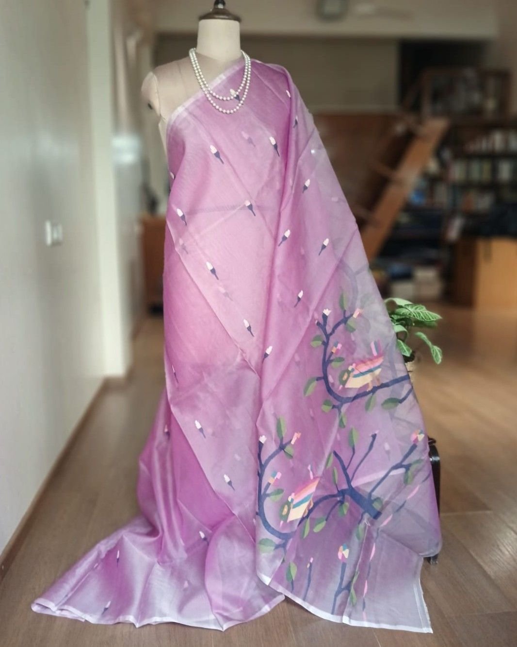 Hand Jamdani in Mulberry Silk with Bird Motifs – (SJMS0010)