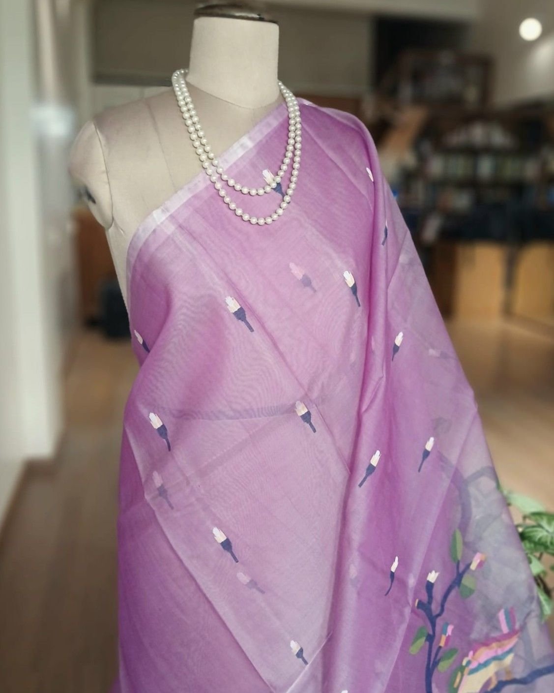 Hand Jamdani in Mulberry Silk with Bird Motifs – (SJMS0010) - Image 2
