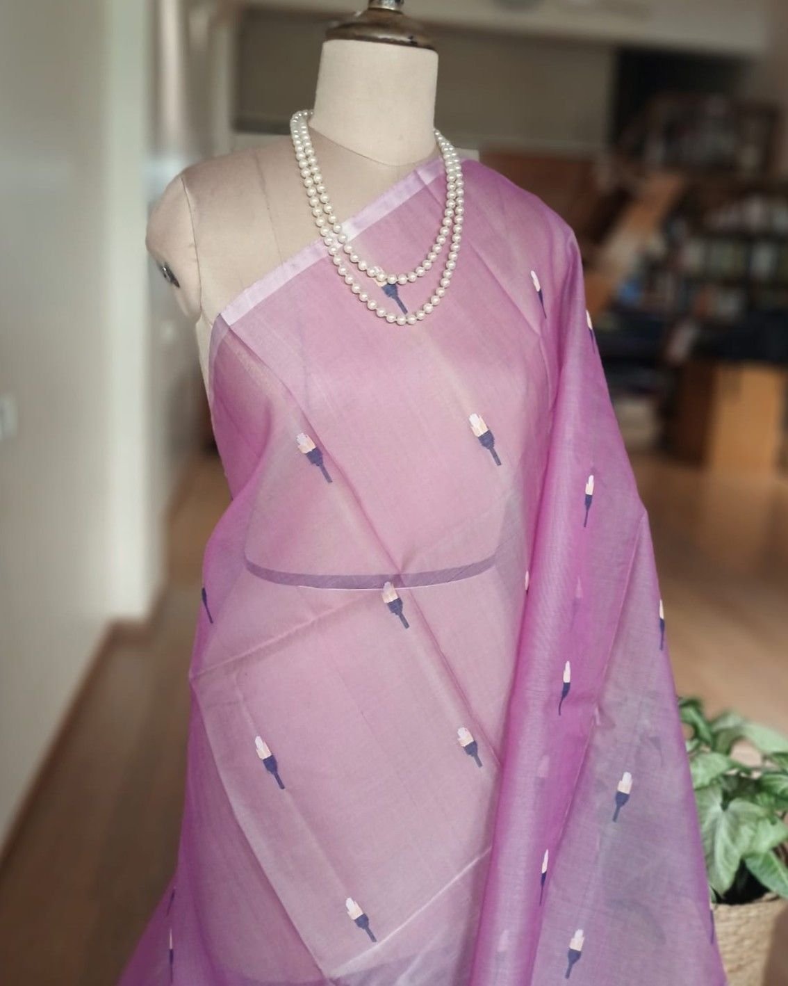Hand Jamdani in Mulberry Silk with Bird Motifs – (SJMS0010) - Image 4