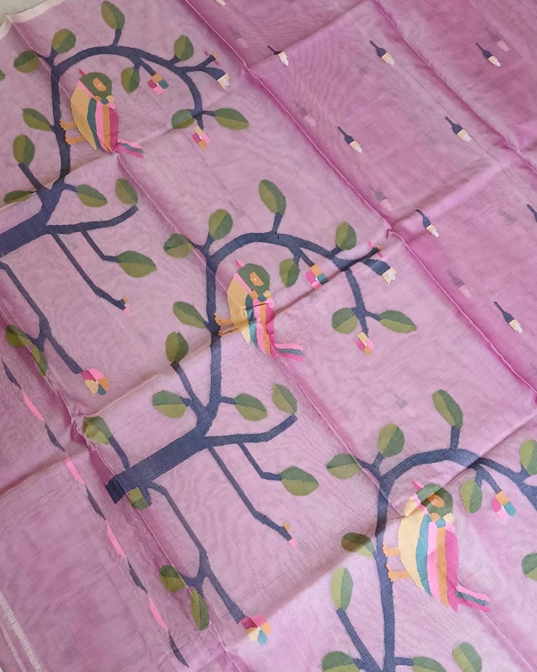 Hand Jamdani in Mulberry Silk with Bird Motifs – (SJMS0010) - Image 5