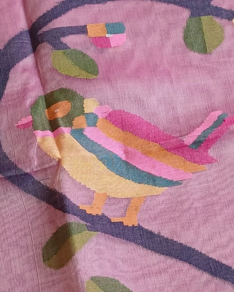 Hand Jamdani in Mulberry Silk with Bird Motifs – (SJMS0010) - Image 6