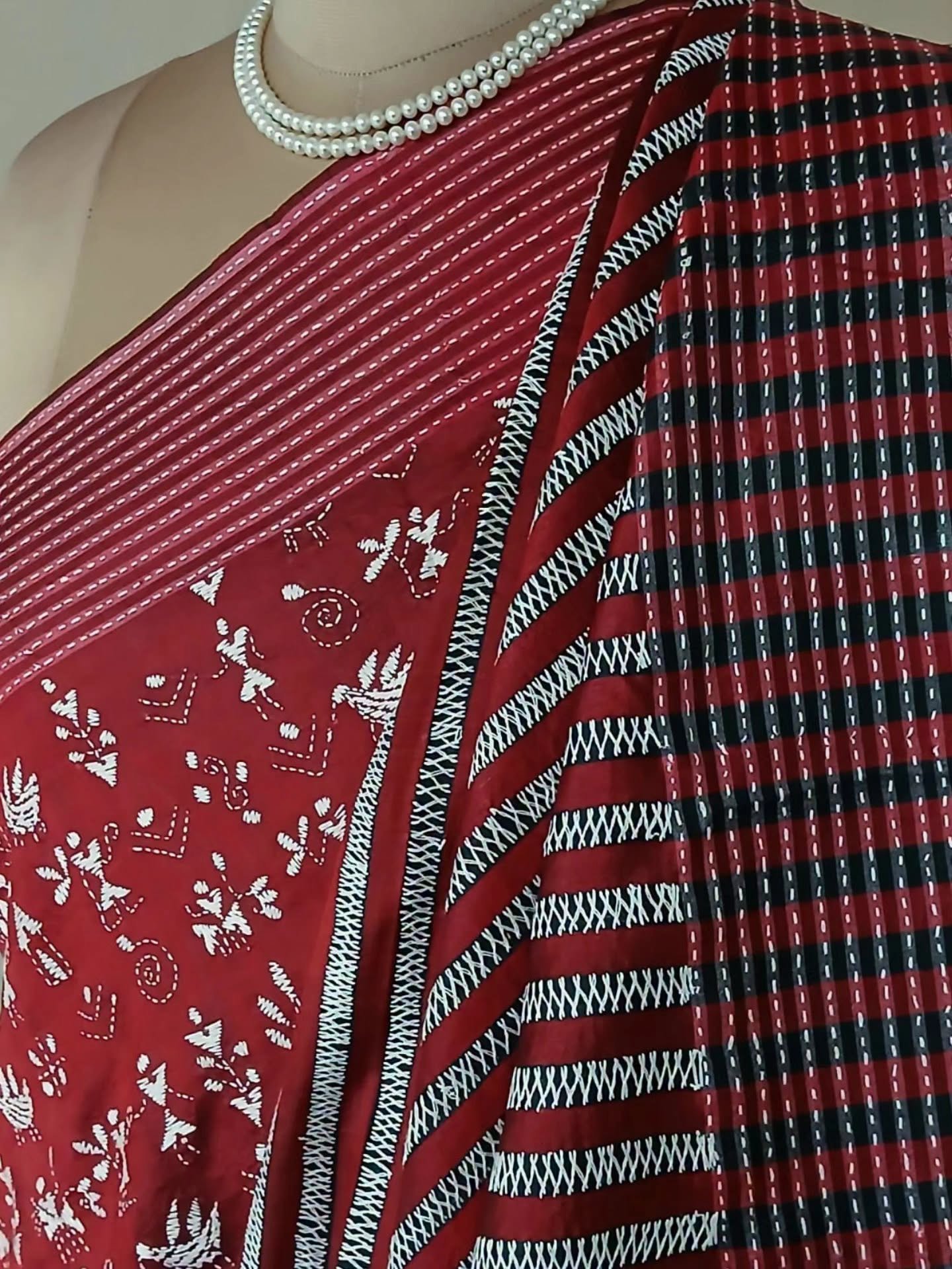 Hand Embroidered Santiniketan Kantha Saree - (SNBK0022) - Image 2