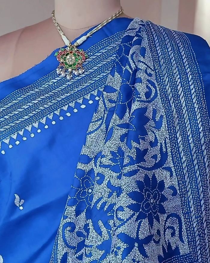 Hand Embroidered Santiniketan Kantha Saree - (SNBK0016) - Image 2
