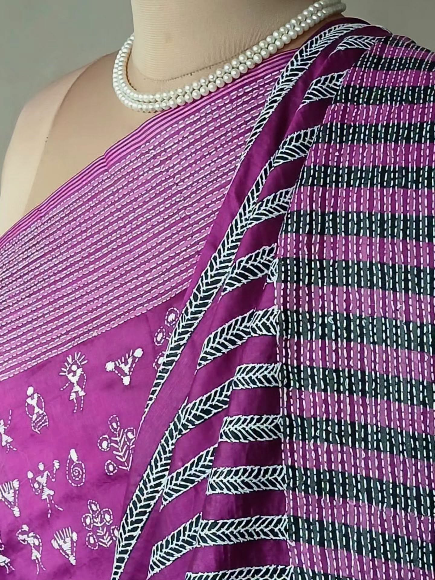 Hand Embroidered Santiniketan Kantha Saree - (SNBK0023) - Image 4