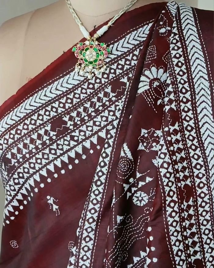 Hand Embroidered Santiniketan Kantha Saree - (SNBK0017) - Image 2