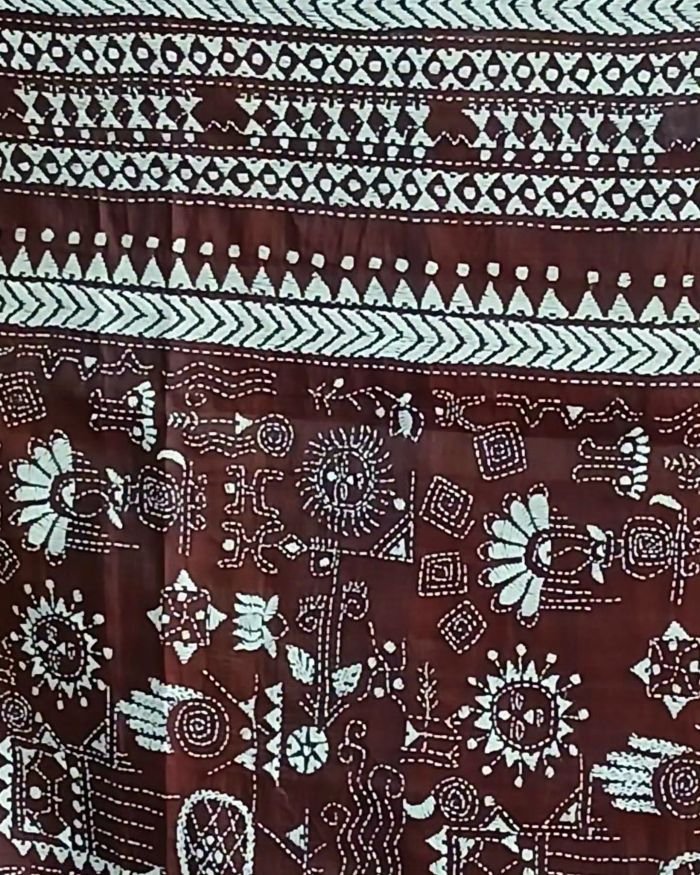 Hand Embroidered Santiniketan Kantha Saree - (SNBK0017) - Image 4