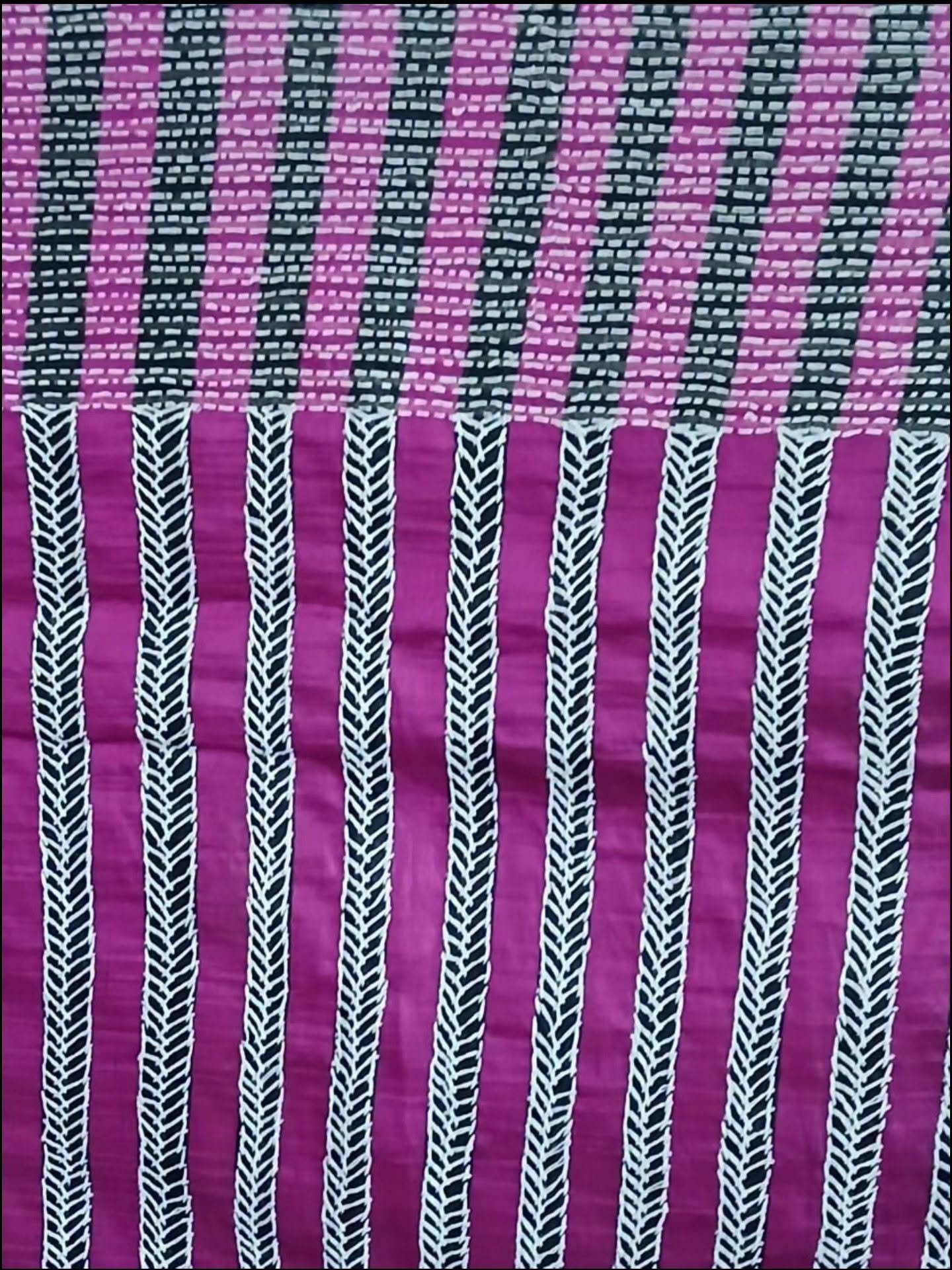 Hand Embroidered Santiniketan Kantha Saree - (SNBK0023) - Image 5