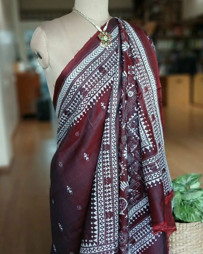Hand Embroidered Santiniketan Kantha Saree - (SNBK0017) - Image 5