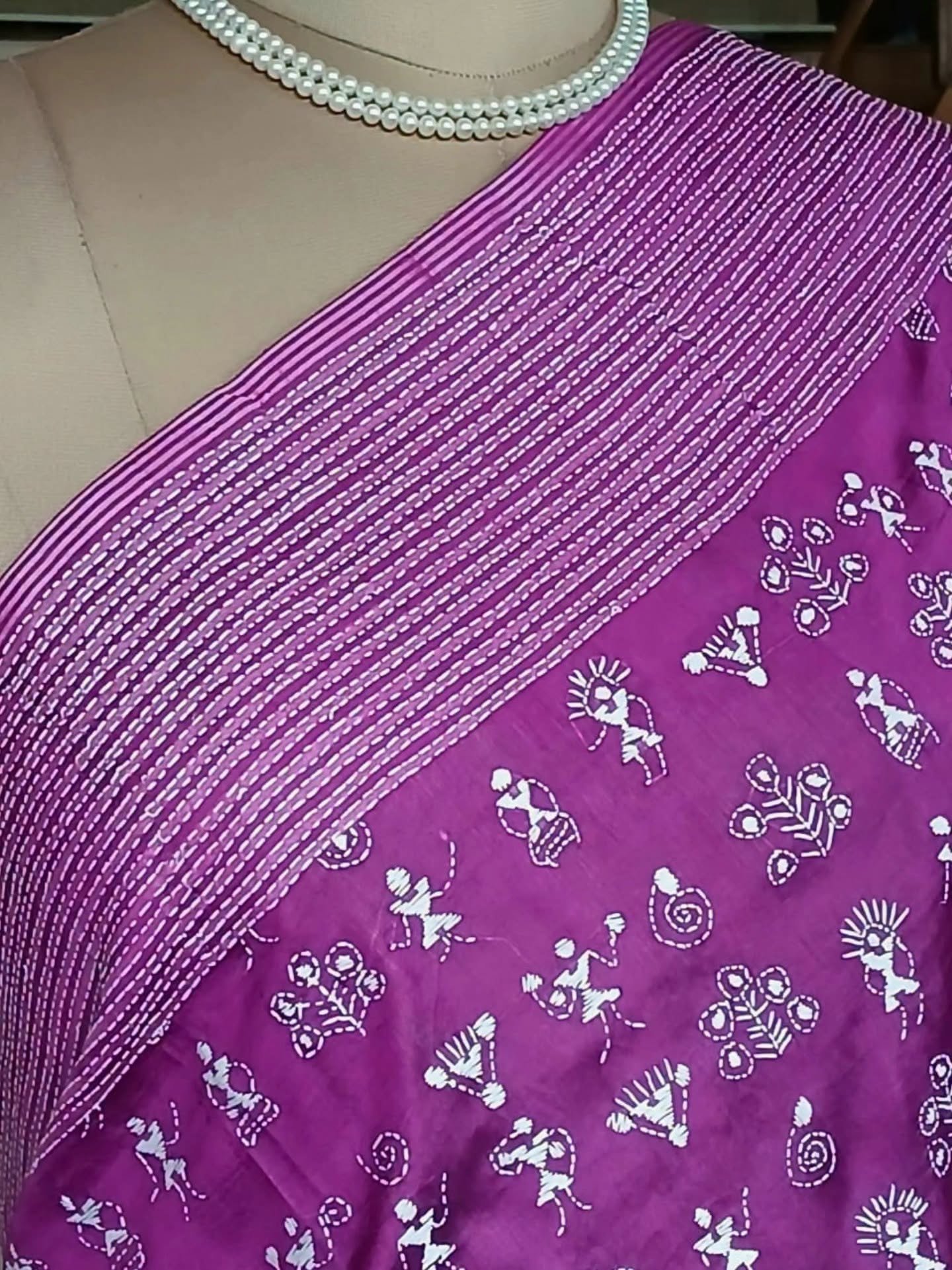 Hand Embroidered Santiniketan Kantha Saree - (SNBK0023) - Image 7