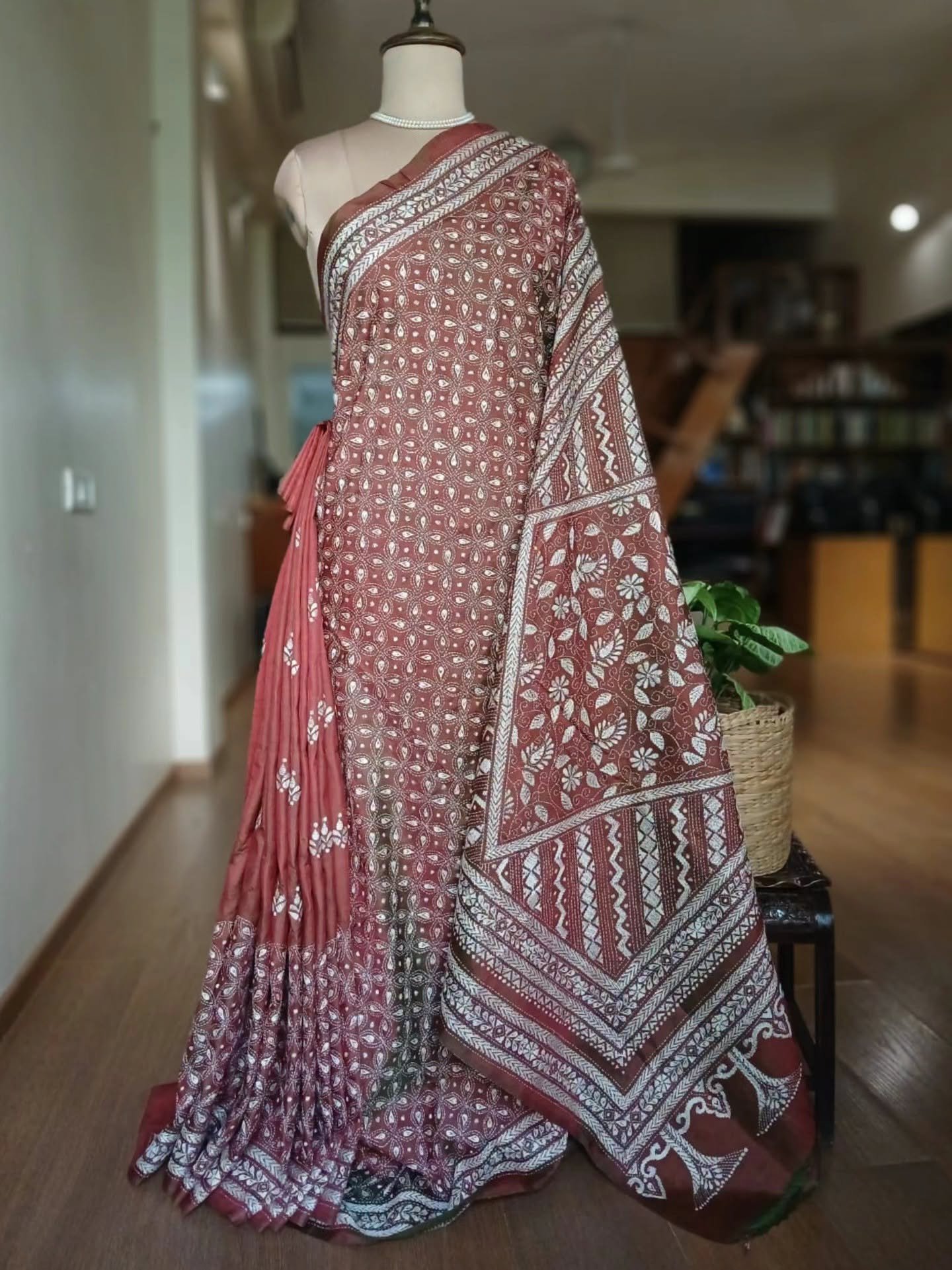 Hand Embroidered Santiniketan Kantha Saree - (SNBK0024)