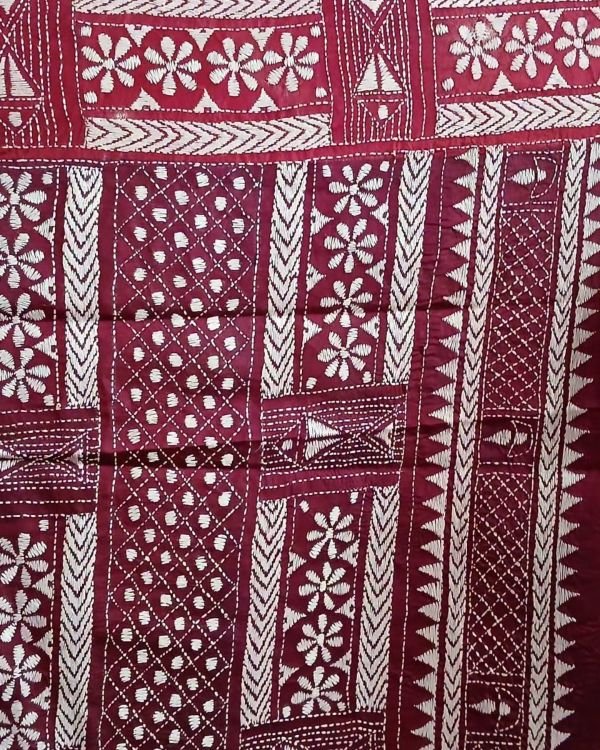 Hand Embroidered Santiniketan Kantha Saree - (SNBK0018) - Image 4