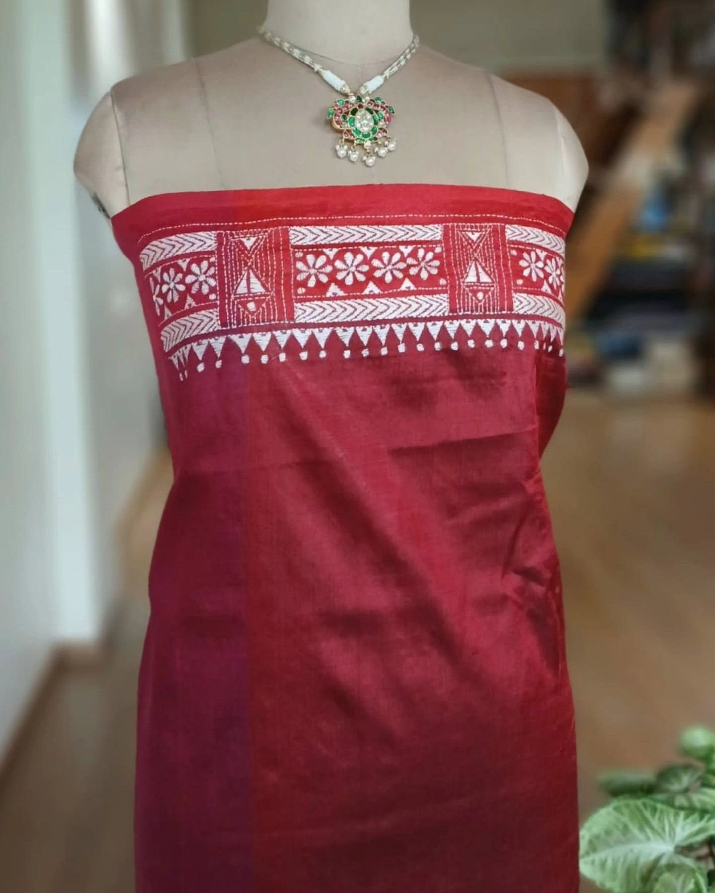 Hand Embroidered Santiniketan Kantha Saree - (SNBK0018) - Image 8