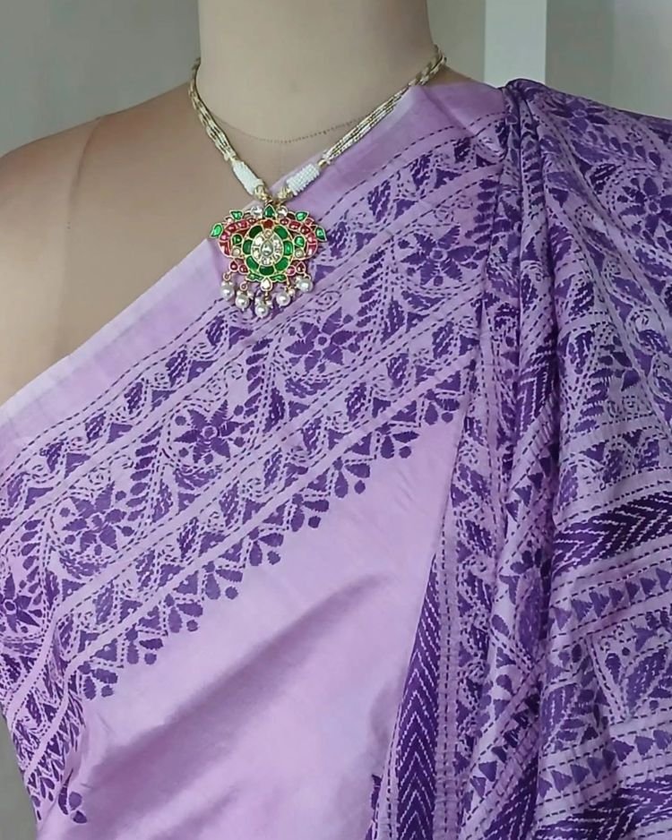 Hand Embroidered Santiniketan Kantha Saree - (SNBK0019) - Image 2