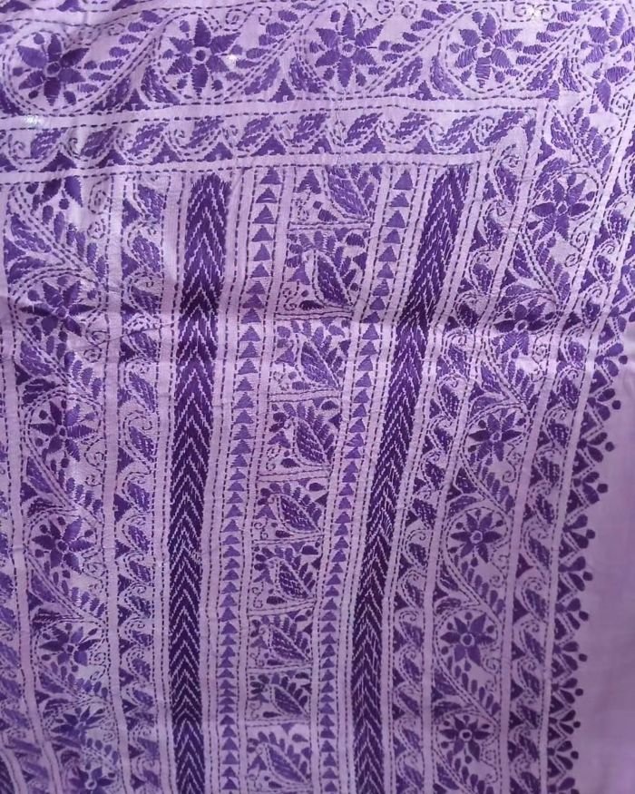 Hand Embroidered Santiniketan Kantha Saree - (SNBK0019) - Image 4