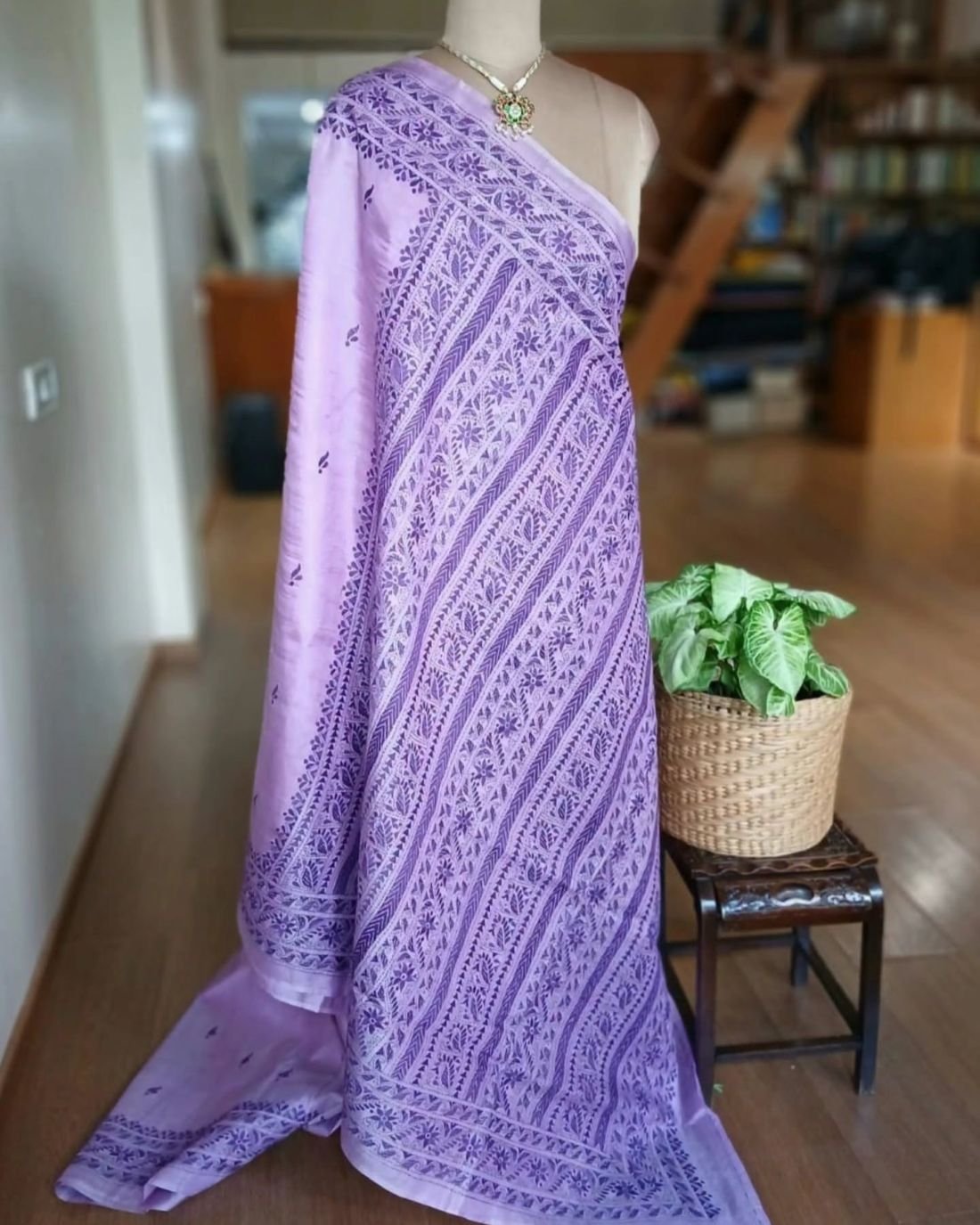 Hand Embroidered Santiniketan Kantha Saree - (SNBK0019) - Image 7