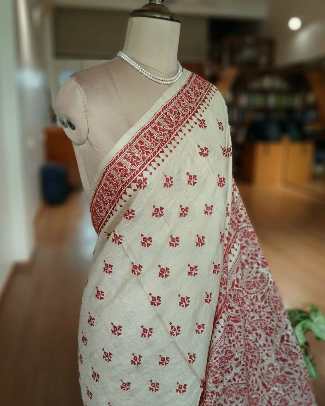 PadmaShree Takdira Begum’s Tussar Silk Kantha Saree - (TSKS0022) - Image 2