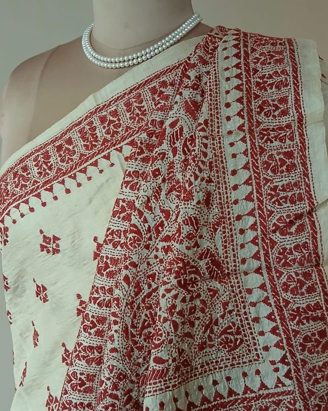 PadmaShree Takdira Begum’s Tussar Silk Kantha Saree - (TSKS0022) - Image 8