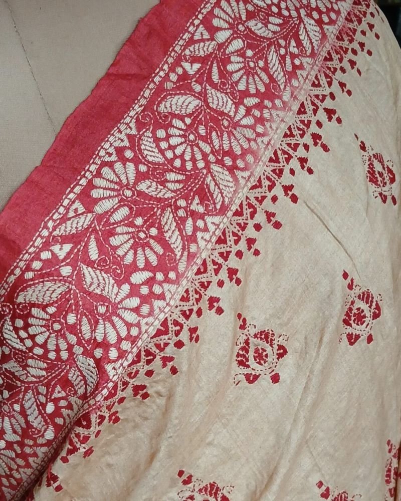 PadmaShree Takdira Begum’s Tussar Silk Kantha Saree - (TSKS0025) - Image 3