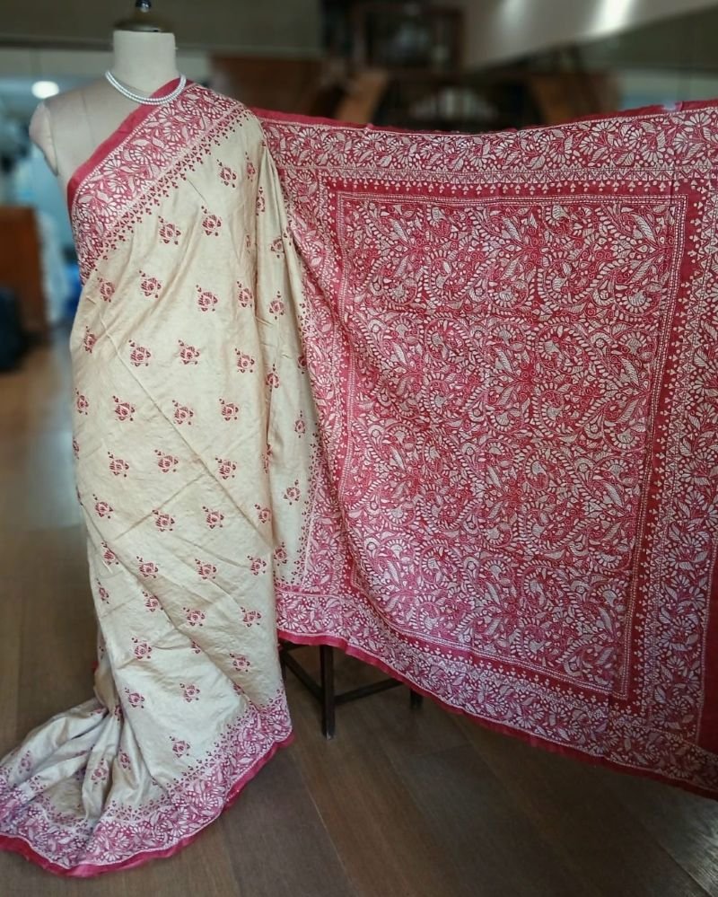 PadmaShree Takdira Begum’s Tussar Silk Kantha Saree - (TSKS0025) - Image 4