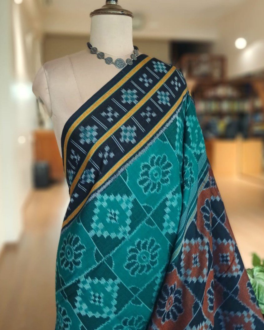 Nuapatna Cotton Single Ikat Handloom Saree - (NSIS0062) - Image 2