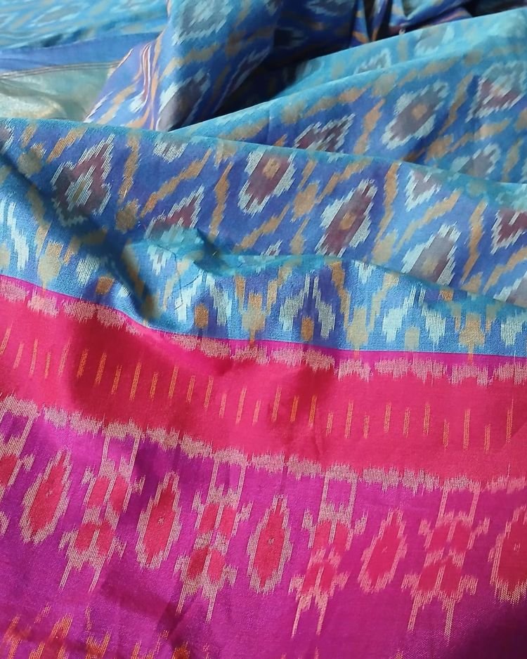 Silk-cotton Ikat Dupatta from Telengana – (SCDT0049) - Image 4
