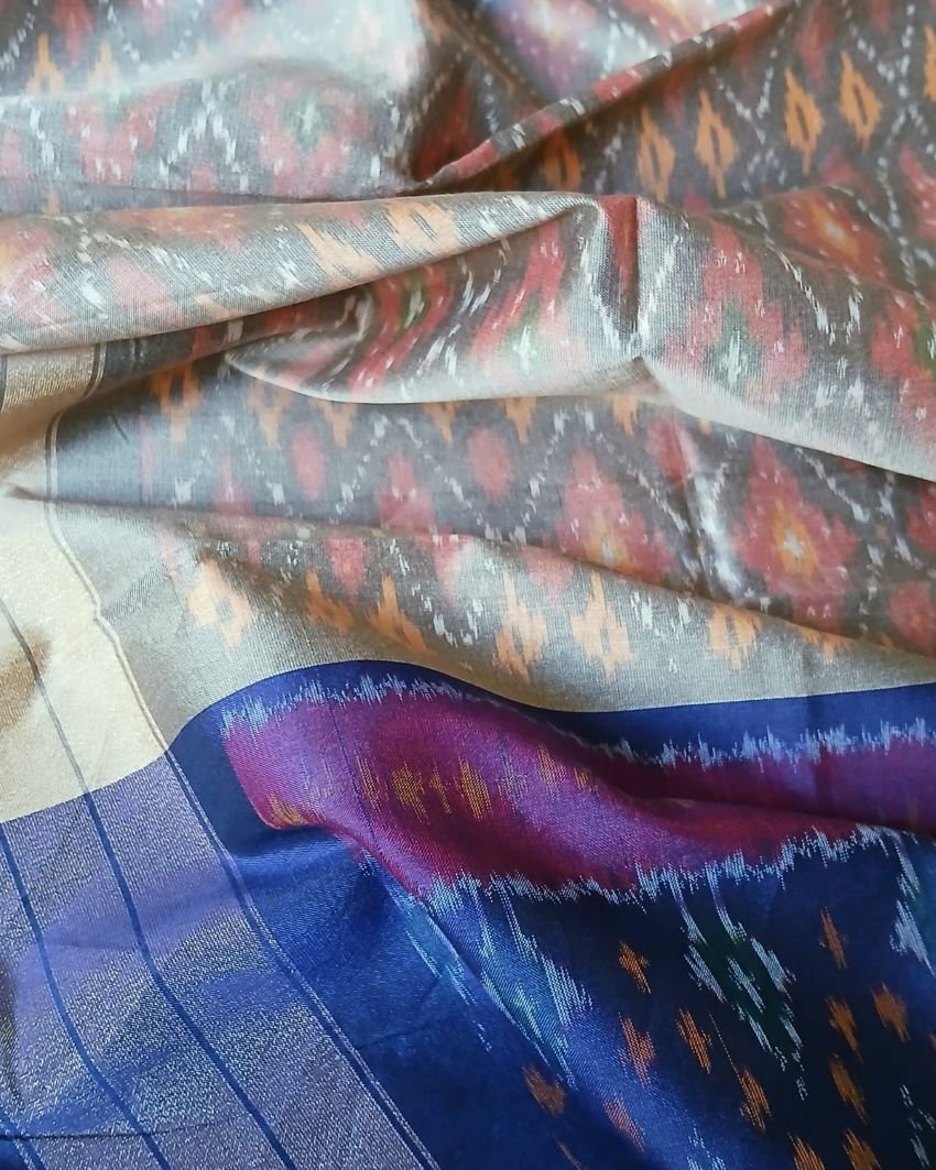 Silk-cotton Ikat Dupatta from Telengana – (SCDT0058) - Image 4