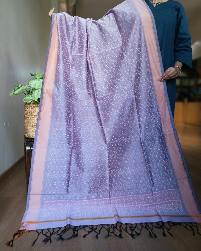 Silk-cotton Ikat Dupatta from Telengana – (SCDT0061) - Image 2