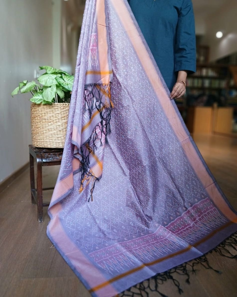Silk-cotton Ikat Dupatta from Telengana – (SCDT0061)