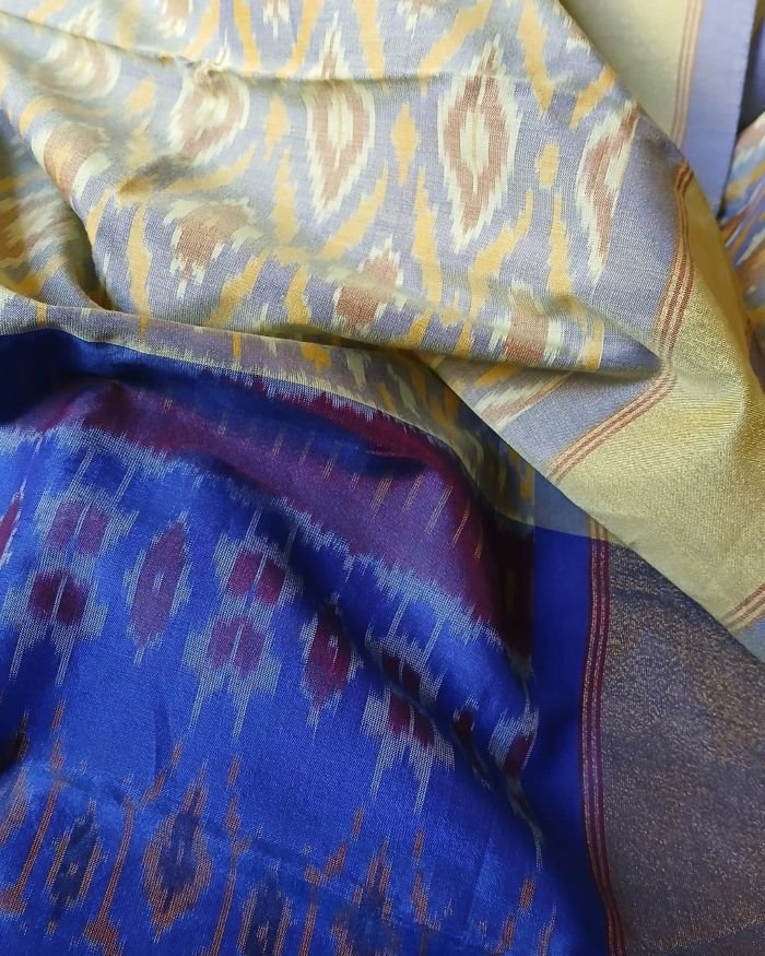 Silk-cotton Ikat Dupatta from Telengana – (SCDT0062) - Image 4