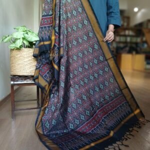 Silk-cotton Ikat Dupatta from Telengana – (SCDT0064)