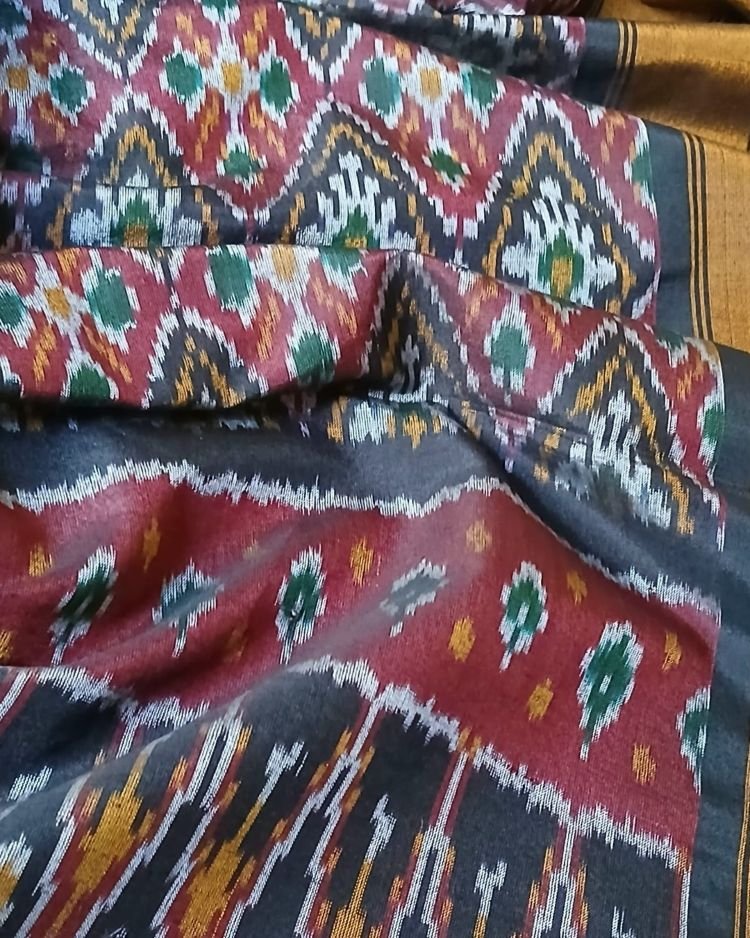 Silk-cotton Ikat Dupatta from Telengana – (SCDT0064) - Image 4