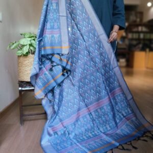 Silk-cotton Ikat Dupatta from Telengana – (SCDT0065)