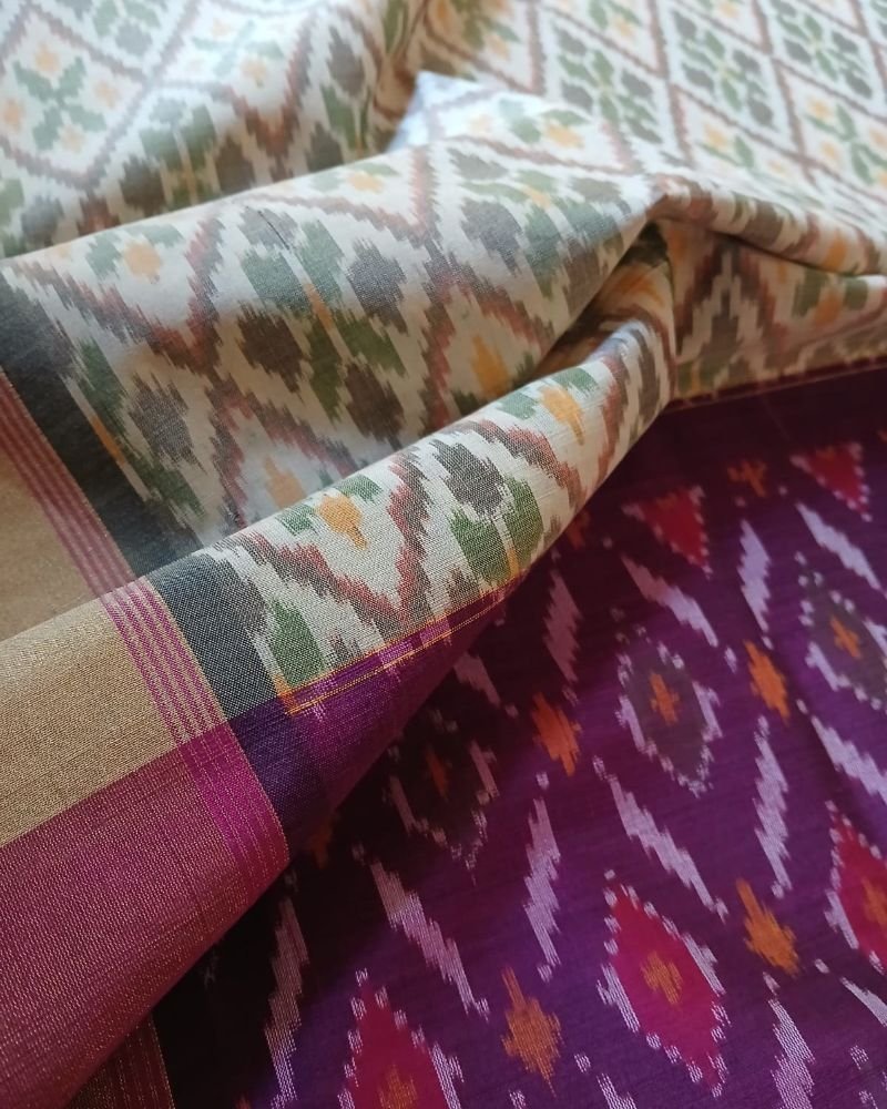 Silk-cotton Ikat Dupatta from Telengana – (SCDT0050) - Image 4