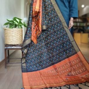 Silk-cotton Ikat Dupatta from Telengana – (SCDT0051)