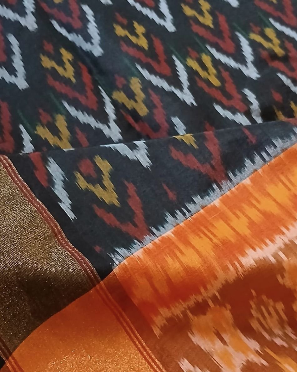 Silk-cotton Ikat Dupatta from Telengana – (SCDT0051) - Image 4