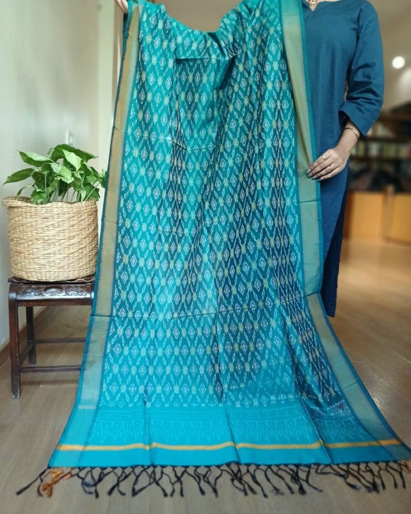 Silk-cotton Ikat Dupatta from Telengana – (SCDT0052) - Image 3